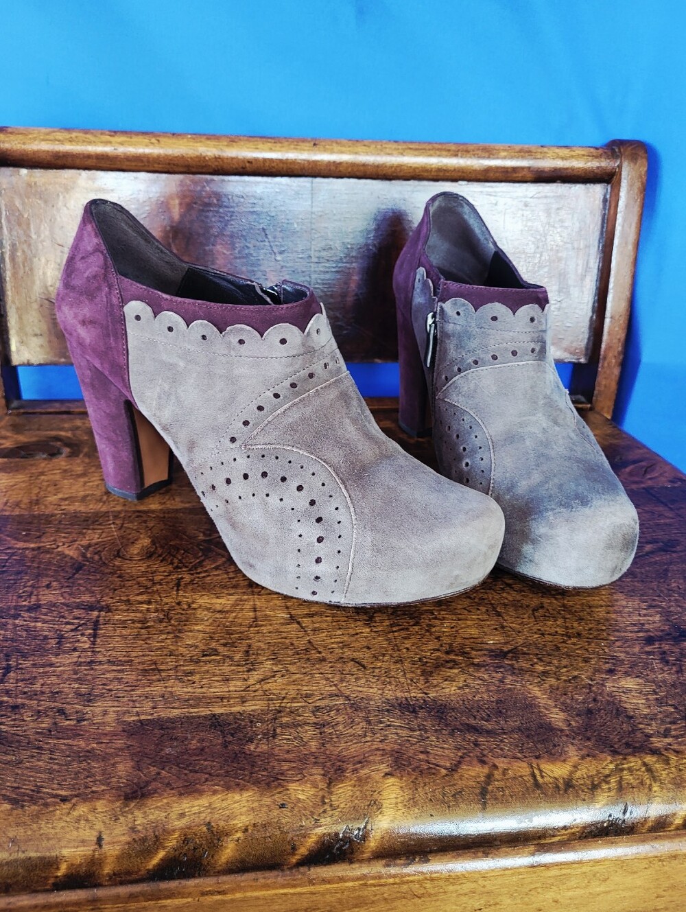 Audley London Size 40 Suede Leather Booties Purple Gray